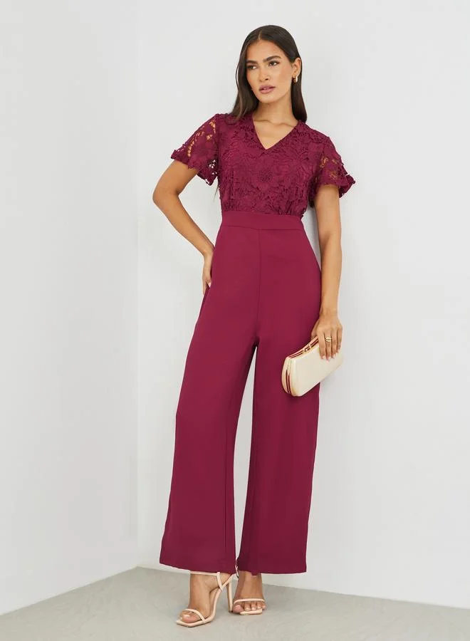 Lace Insert Wide Leg Jumpsuit