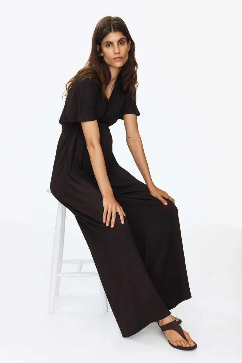 MAMA Short Sleeve Tie-Belt Jumpsuit