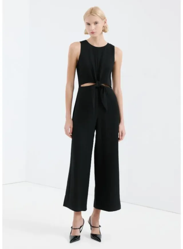 Black Cut-Out Jumpsuit with Knot Detail for Women – image 4