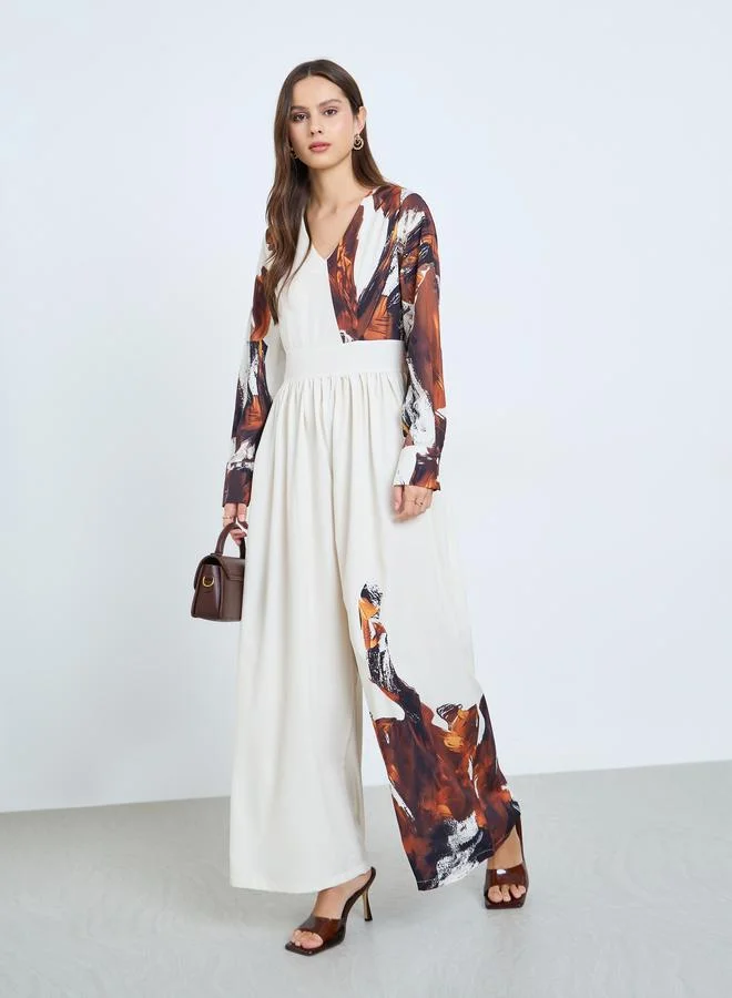 Printed Wide Leg Jumpsuit Off White