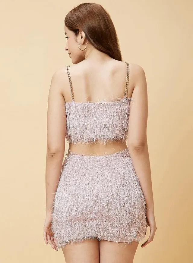Chain Strap Fringe Crop Top & Bodycon Skirt Set – image 4