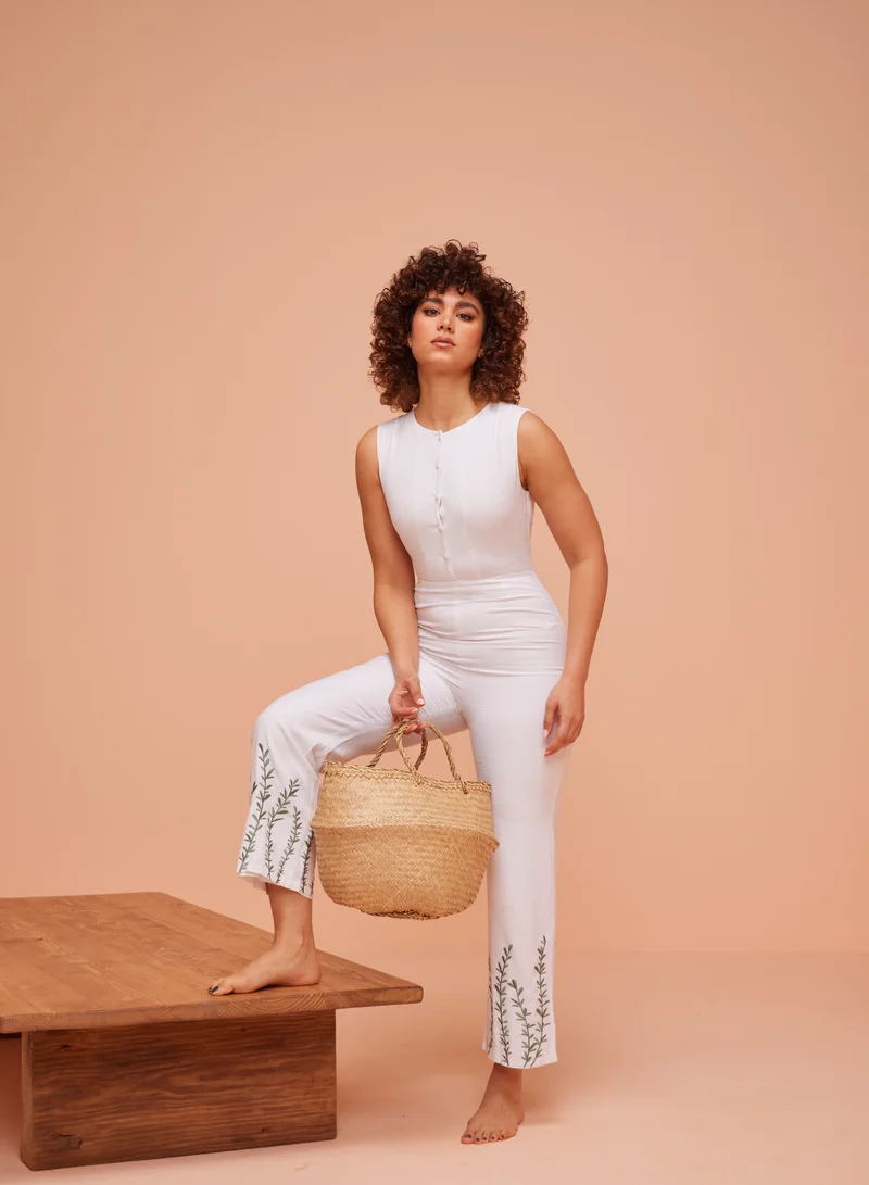 Sleeveless High Collar Flared Ankle Jumpsuit