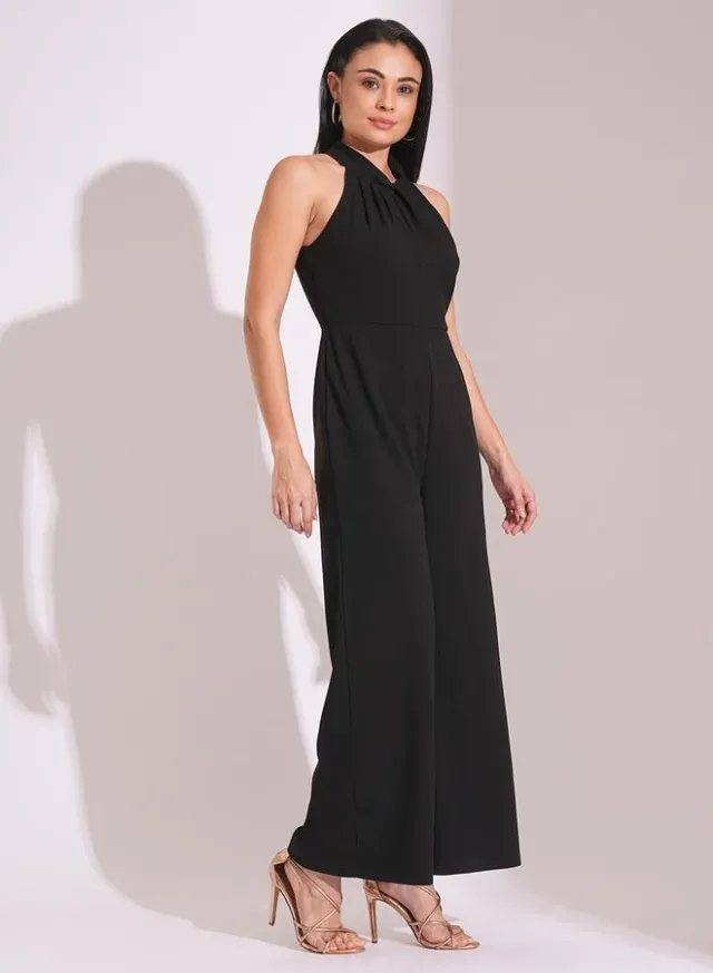 Women's Black Halter Neck Wide Leg Jumpsuit - Solid, Regular Fit – image 2