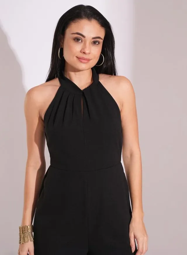 Women's Black Halter Neck Wide Leg Jumpsuit - Solid, Regular Fit – image 6