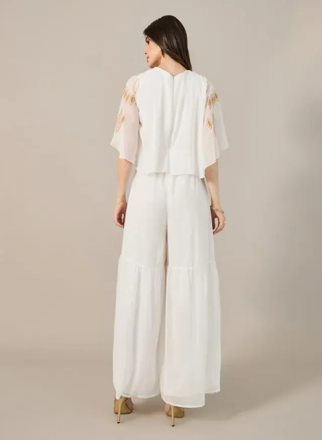 Styli Women's White Embroidered V-Neck Angel Sleeve Wide Leg Jumpsuit – image 5