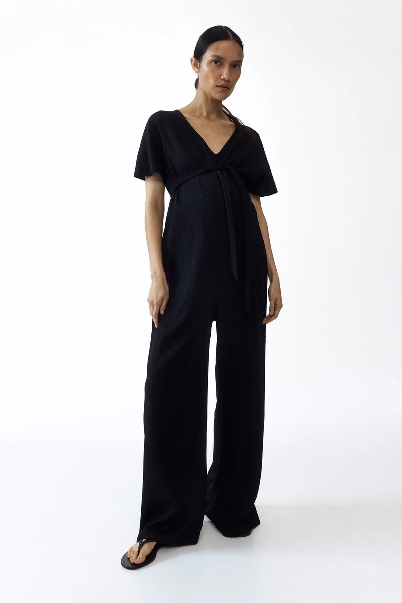MAMA Short Sleeve Tie-Belt Jumpsuit