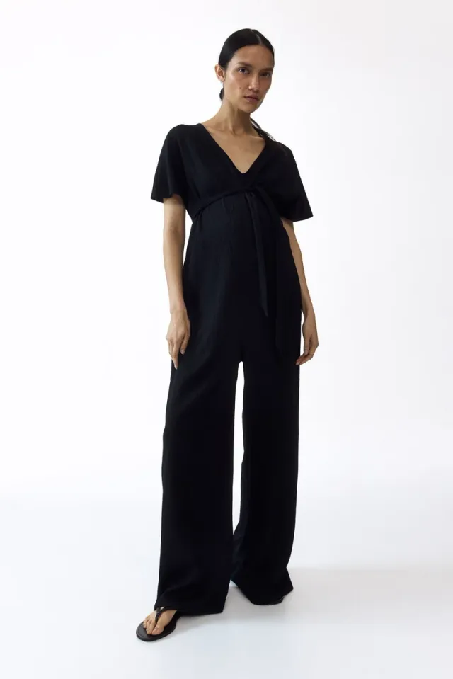 MAMA Short Sleeve Tie-Belt Jumpsuit