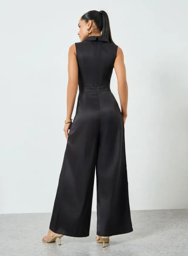 Black Sleeveless Wide Leg Jumpsuit for Women – image 5