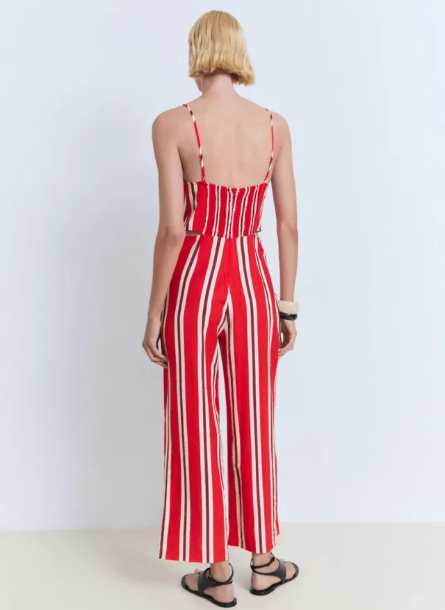 Red Striped V-Neck Sleeveless Jumpsuit with Side Cut-Outs – image 2