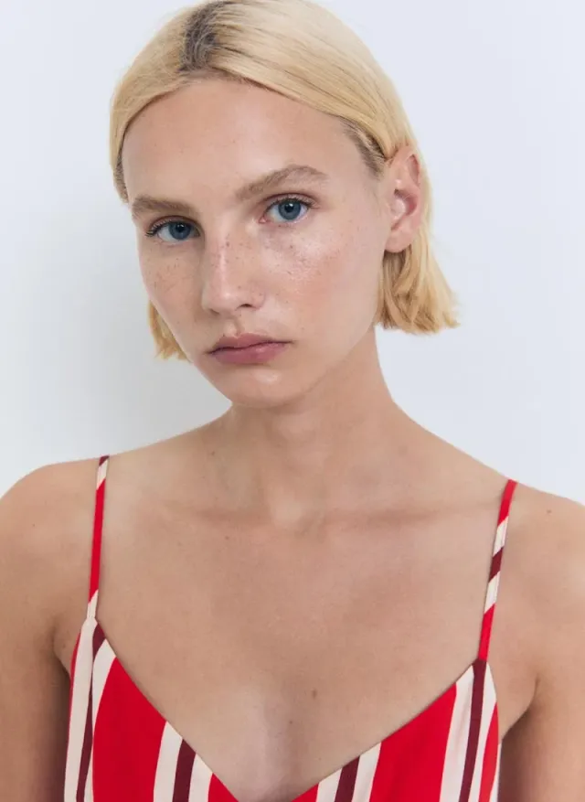 Red Striped V-Neck Sleeveless Jumpsuit with Side Cut-Outs – image 4