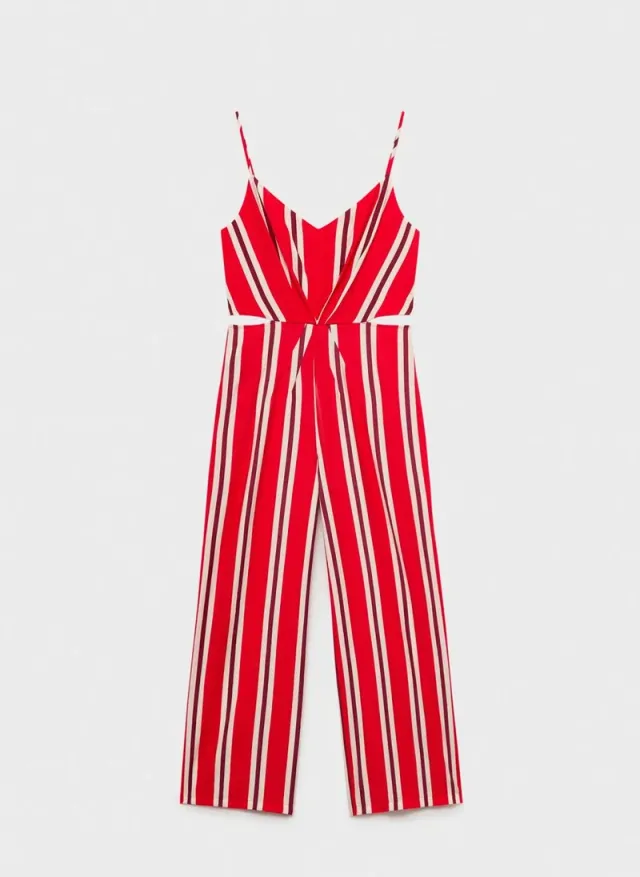 Red Striped V-Neck Sleeveless Jumpsuit with Side Cut-Outs – image 6
