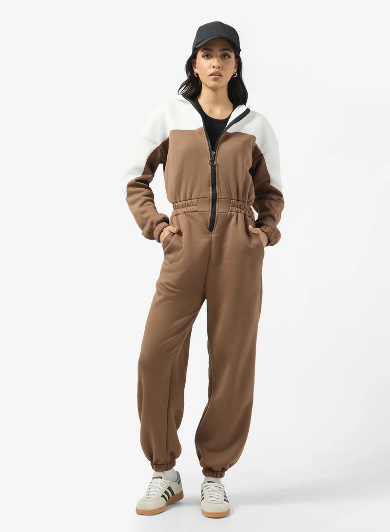 Fleece Colorblock Zip-Up Onesie