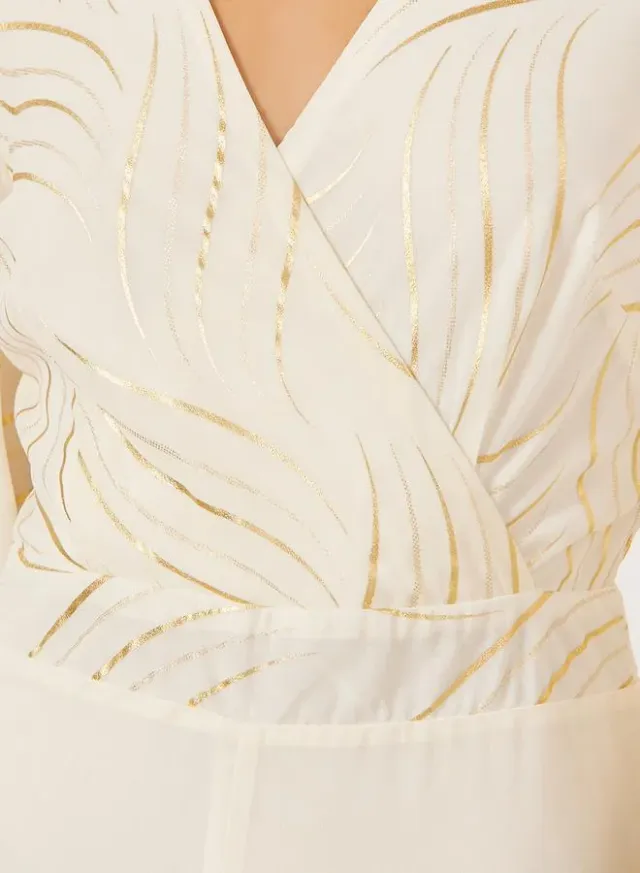 Cream Foil Print V-Neck Wide Leg Jumpsuit for Women – image 4