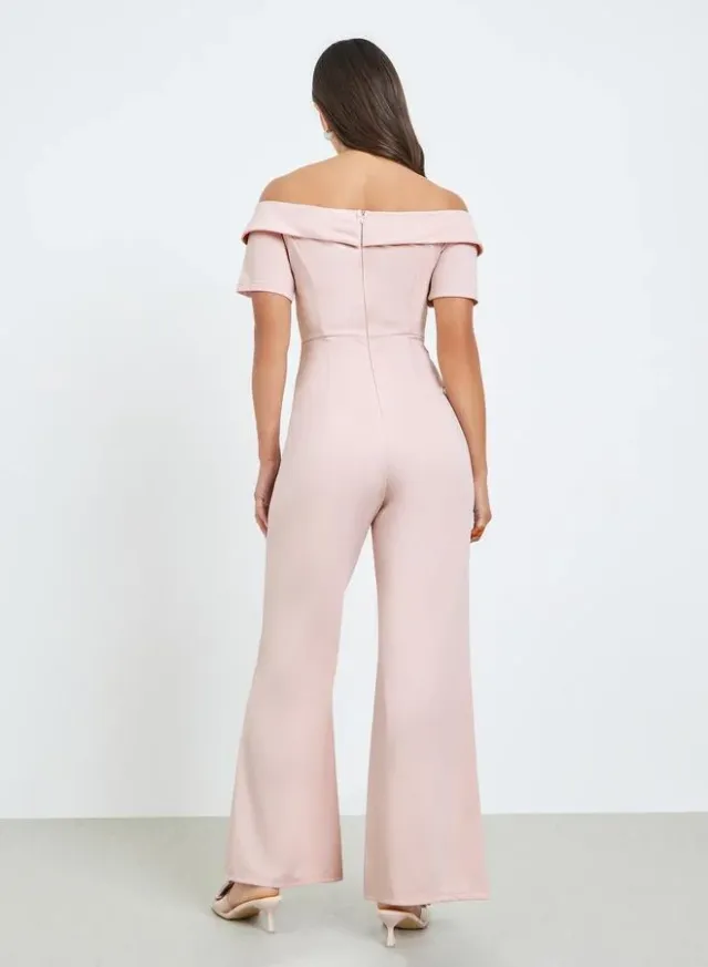 Women's Pink Off-Shoulder Jumpsuit with Corsage Detail – image 4