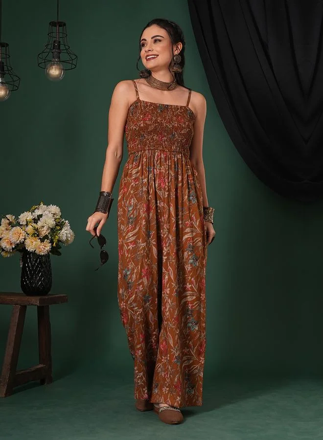 Women Floral Print Strappy Jumpsuit
