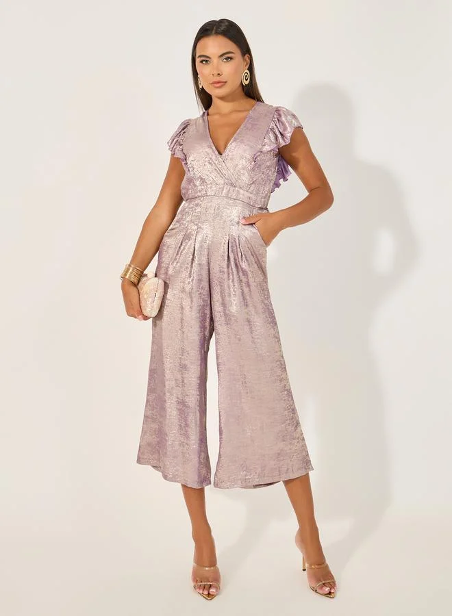 Shimmer Ruffle Sleeve Wide Leg Jumpsuit