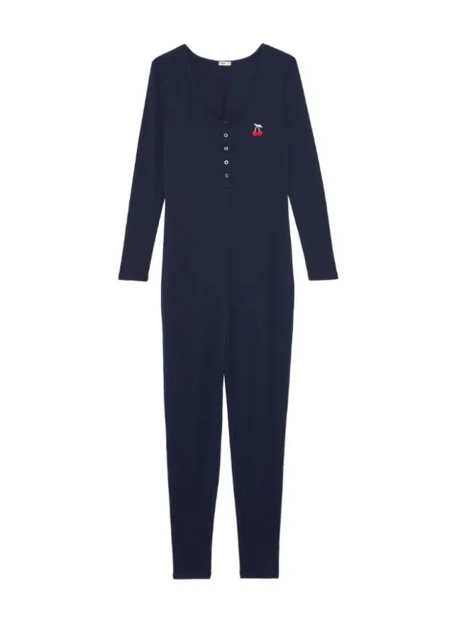 Blue Pointelle Knit One-Piece Jumpsuit for Women – image 5