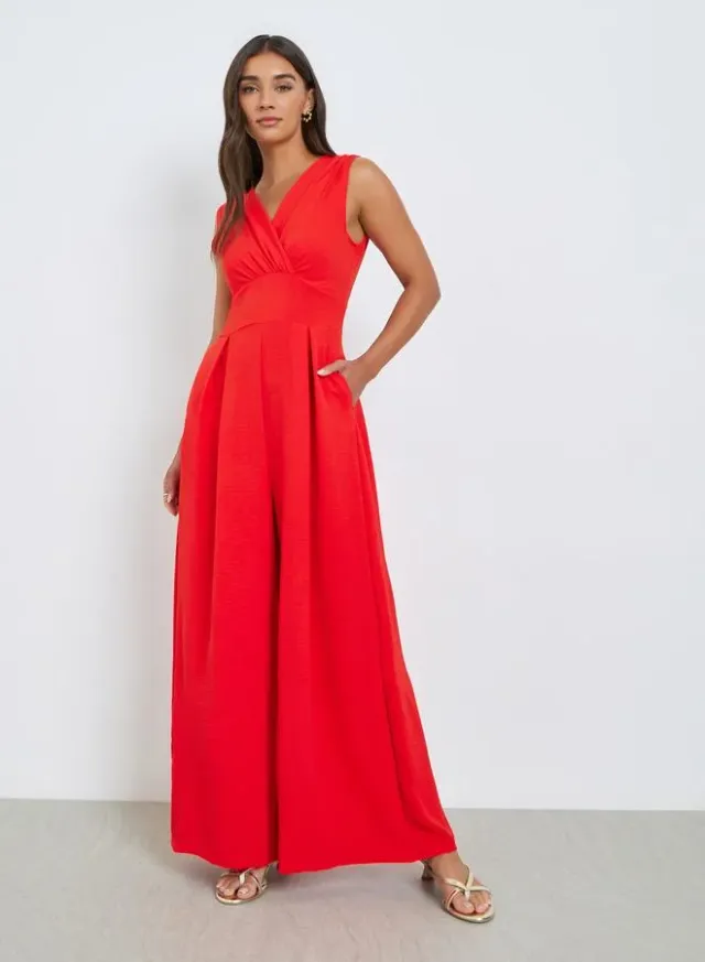 Women's Wide Leg Jumpsuit, Red