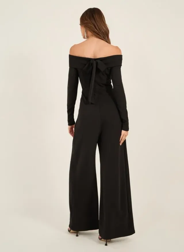 Black Off-Shoulder Long-Sleeve Wide-Leg Jumpsuit – image 5
