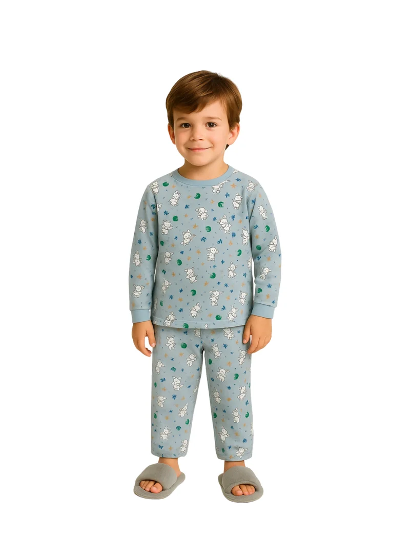 Luay® 100% Cotton Printed Full-Sleeve T-Shirt & Pants Co-ord Set White & Blue