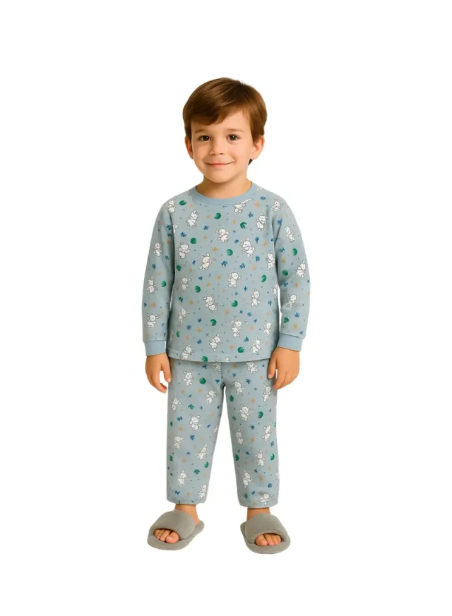 Luay® 100% Cotton Printed Full-Sleeve T-Shirt & Pants Co-ord Set White & Blue