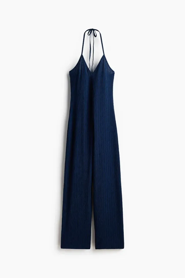 Dark Blue Halterneck Sleeveless Flared Jumpsuit for Women – image 2