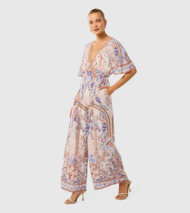 Multi-Printed Flared Jumpsuit with Surplice Neckline and Batwing Sleeves – image 4