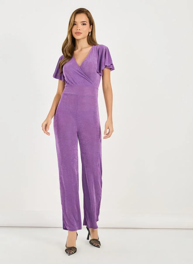 Stretchy V-Neck Straight Leg Jumpsuit