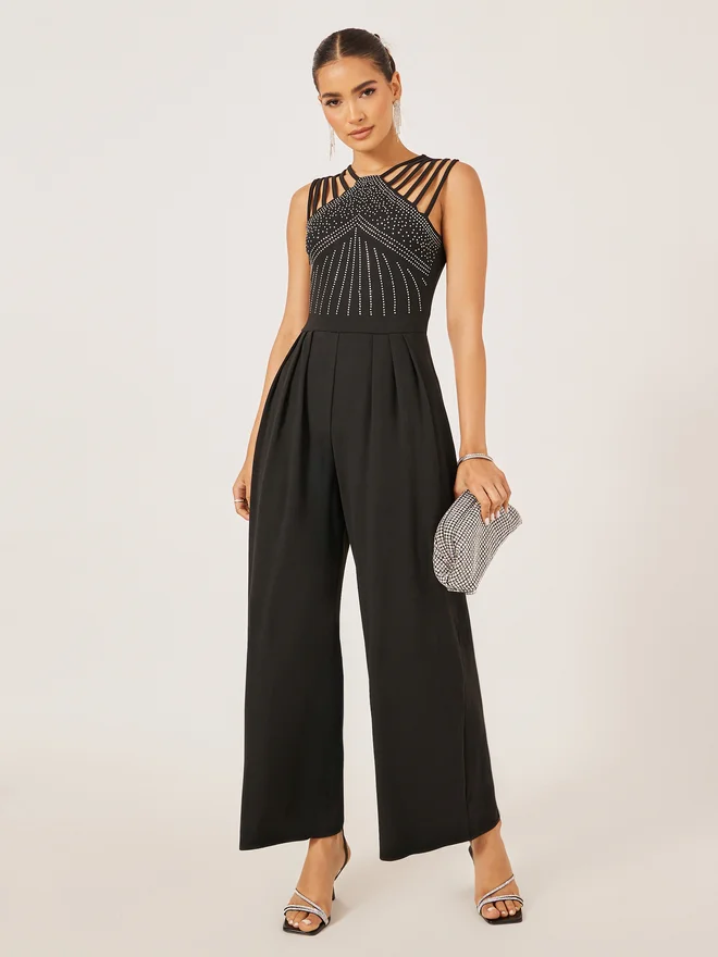 Embellished V-Neck Wide-Leg Jumpsuit