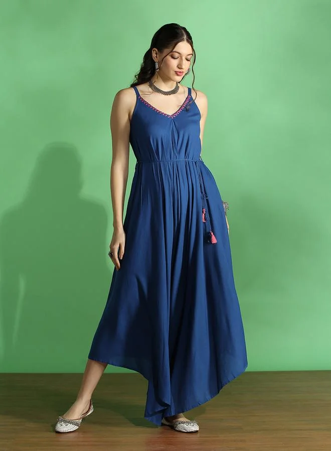Women's Asymmetric Waist Tie Jumpsuit, Blue