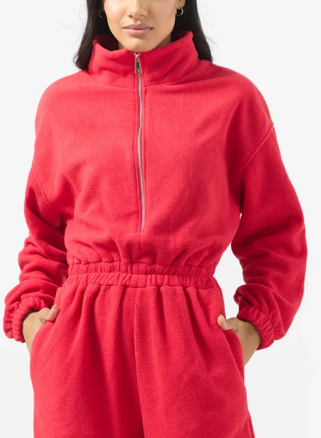 Red Hooded Zip-Up Fleece Onesie for Women - Ginger Brand – image 3