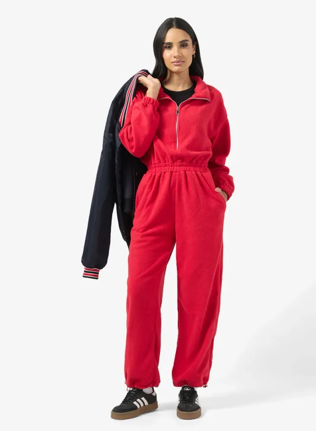 Red Hooded Zip-Up Fleece Onesie for Women - Ginger Brand – image 4