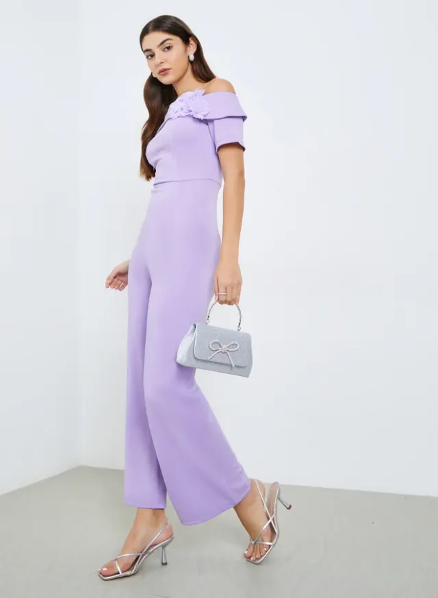 Women's Purple Off-Shoulder Jumpsuit with Corsage Detail – image 5