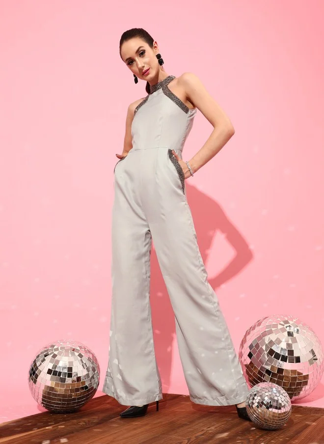 Women's Solid Jumpsuit Grey
