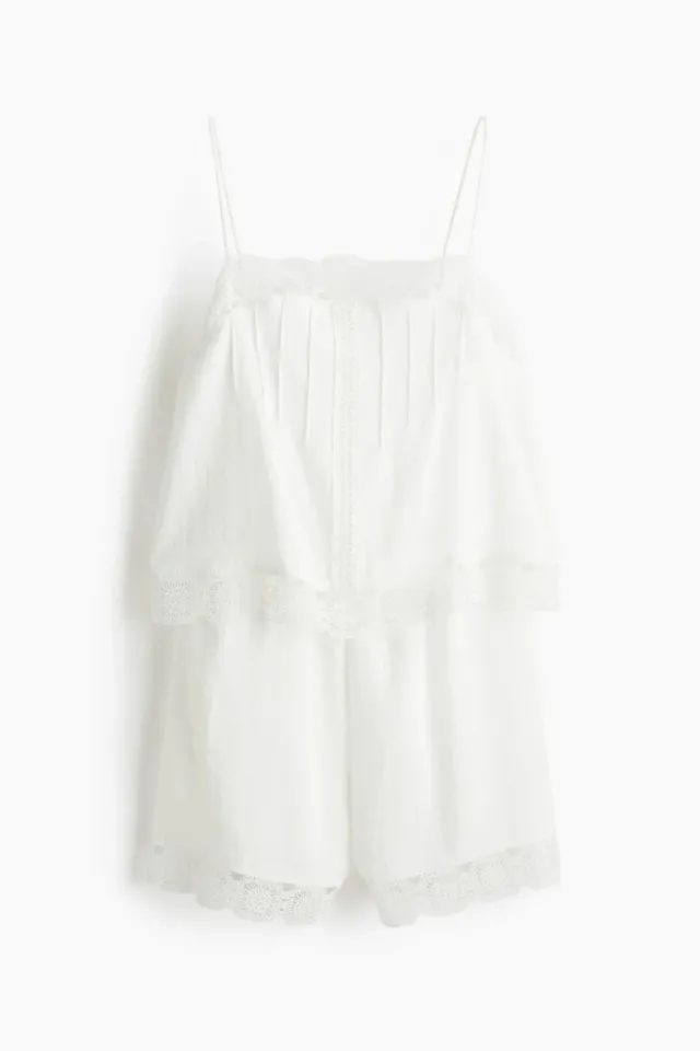 White Embroidered Playsuit for Women - Sleeveless, Adjustable Straps, Short Length – image 5