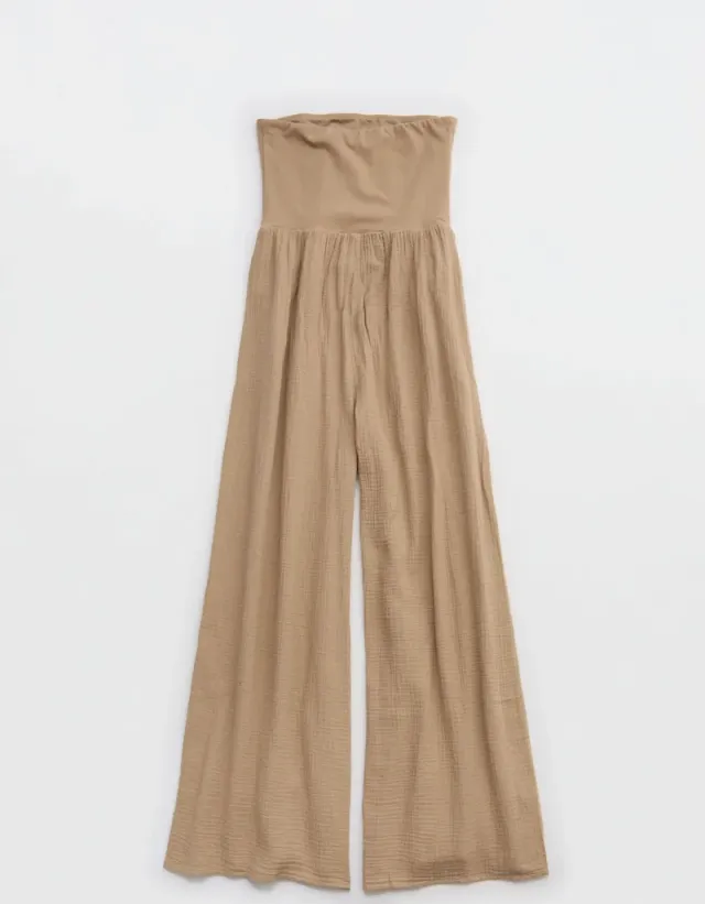 Strapless Cotton Jumpsuit in Toasted Almond for Women – image 2