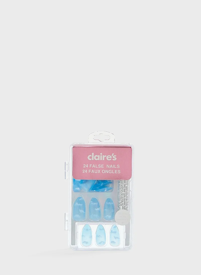 Cloudy Glitter Stiletto Faux Nail Set - Blue, 24 Pack
