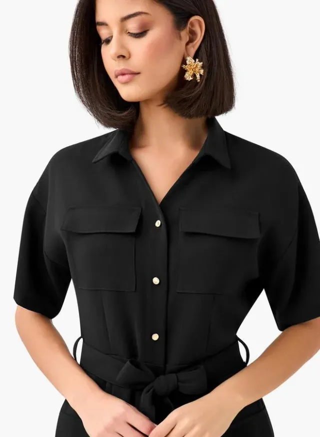 Midi Belted Shirt Dress with Pockets – image 5