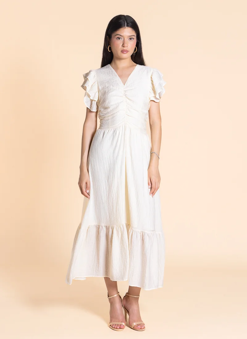 Ruffled Sleeve Midi Dress