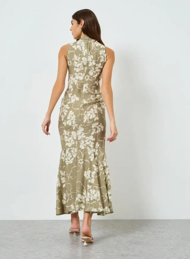Sleeveless Floral Mermaid Maxi Dress, Green – image 5