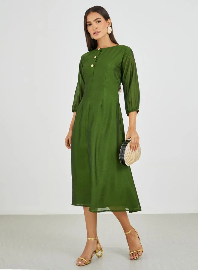 Maxim Creation Pintuck Panel Tie Belt Midi Dress, Teal