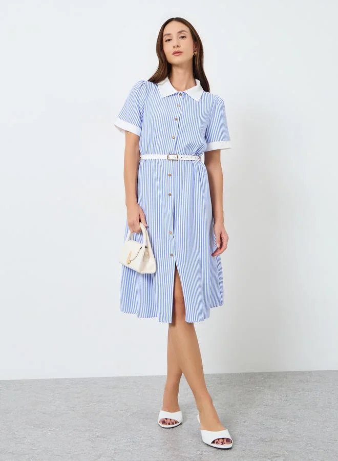 Women's Striped Knee-Length Shirt Dress