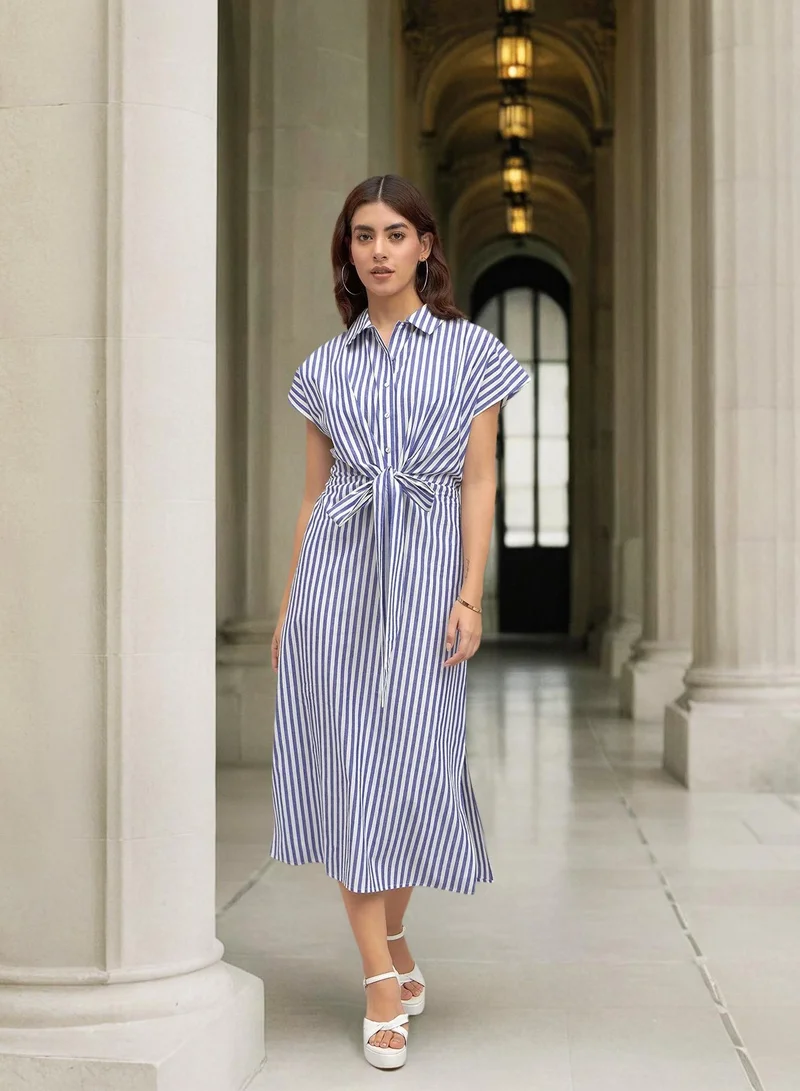 Women's Cotton Regular Fit Dress Blue