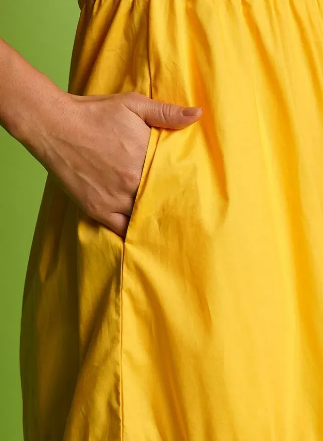 One Shoulder Tie-Up A-Line Midi Dress, Yellow – image 5