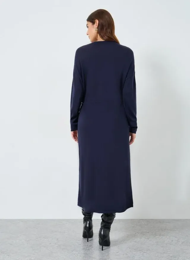 Belted Round Neck Knitted Midi Dress – image 4