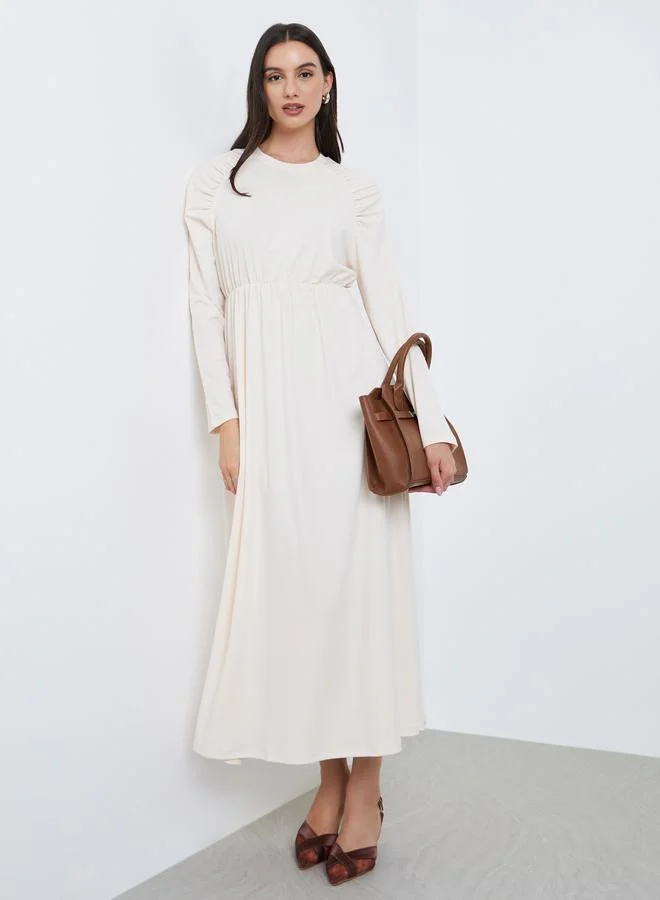 Belted Round Neck Knitted Midi Dress