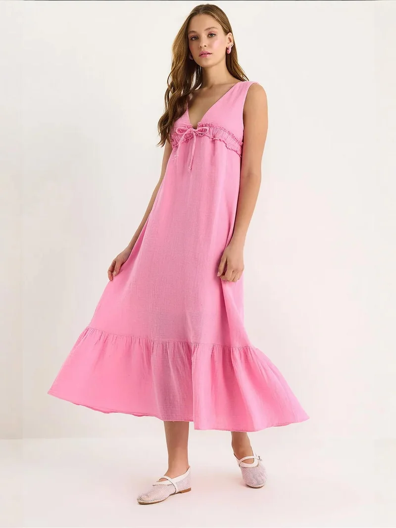 LUCCI A-Form Fit Midi Dress V-Neck Binding