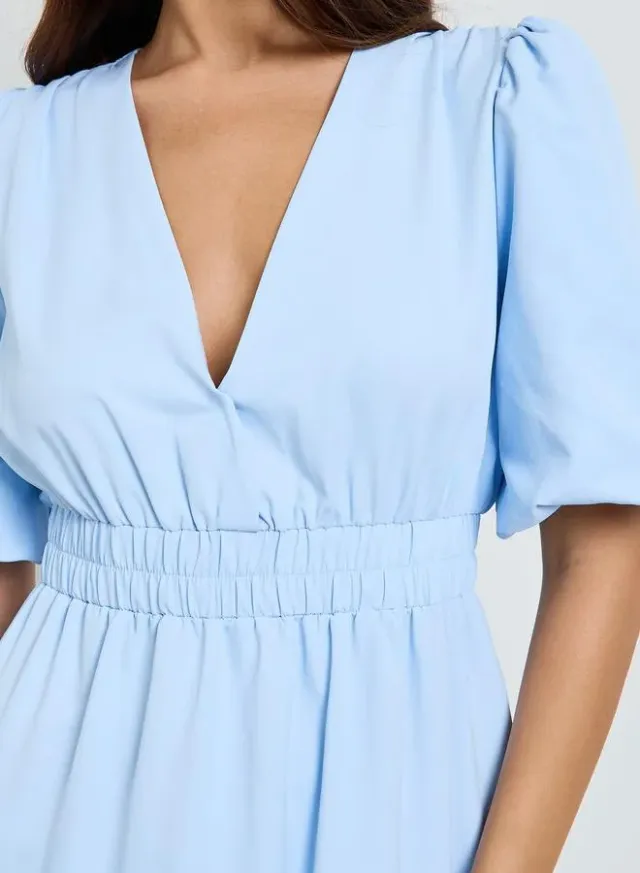 V-Neck A-Line Midi Dress Blue – image 4
