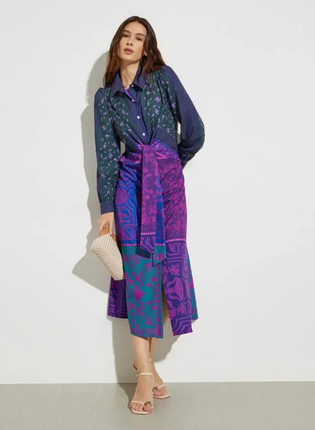 All Over Print Tie-Waist Midi Dress, Purple – image 2