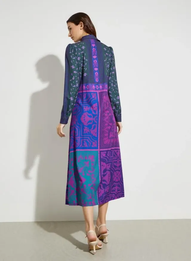 All Over Print Tie-Waist Midi Dress, Purple – image 5